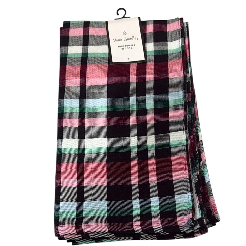 Vera Bradley‎ Table Dish Towel Ribbons Plaid 2 Pack NWT